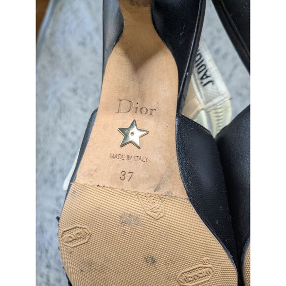 Dior J'Adior Slingback Pumps Bow Black Floral Leather Applique Size 37 - Picture 11 of 13